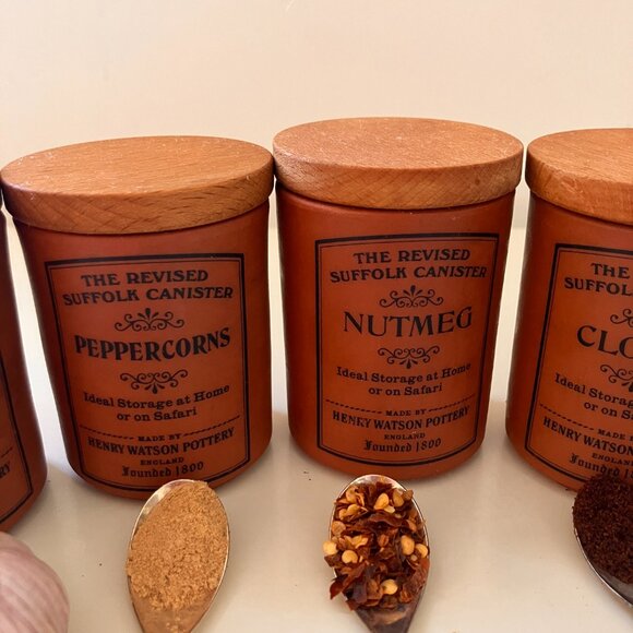 Henry Watson Pottery Terracotta Spice Jars - England Suffolk Revised Canisters - Picture 4 of 13